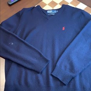 Polo Ralph Lauren Wool V Neck Sweater XL Navy/Red